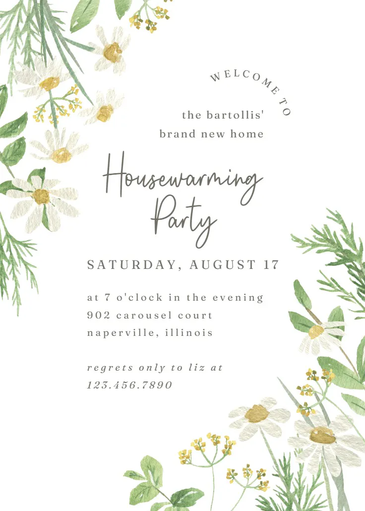 Daisy bouquet - ev ısınma partisi davetiyesi